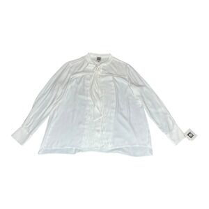 NWT Anne Klein White Pleated Bow Neck Long Sleeve Blouse Shirt‎ Dressy Womens 14